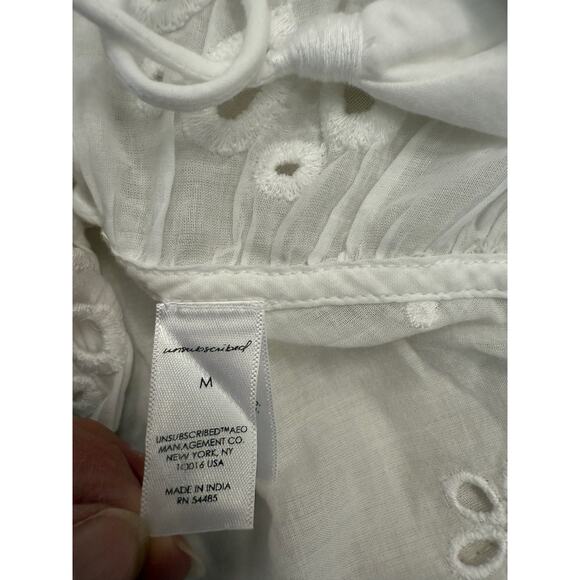 UNSUBSCRIBED Blouse Womens Medium Eyelet Ruffle Boho Embroidered Top Shirt - Picture 8 of 10